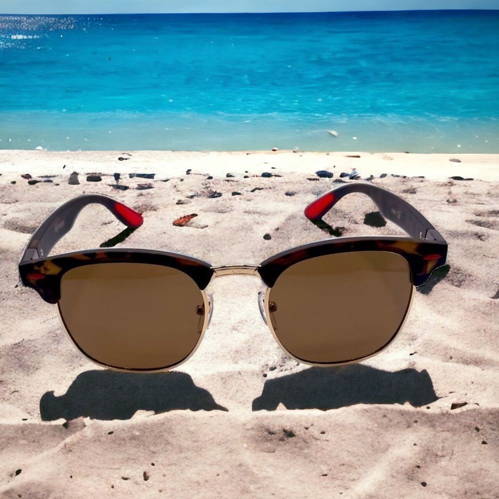 Animal Print Gold Rimmed Sunglasses Polarized Brown Lenses